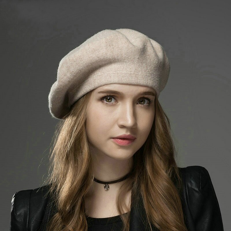 Vinterhatt damer baretter ull cashmere lue kvinner merke casual panser kvinne vintage strikket lue for jenter: Beige
