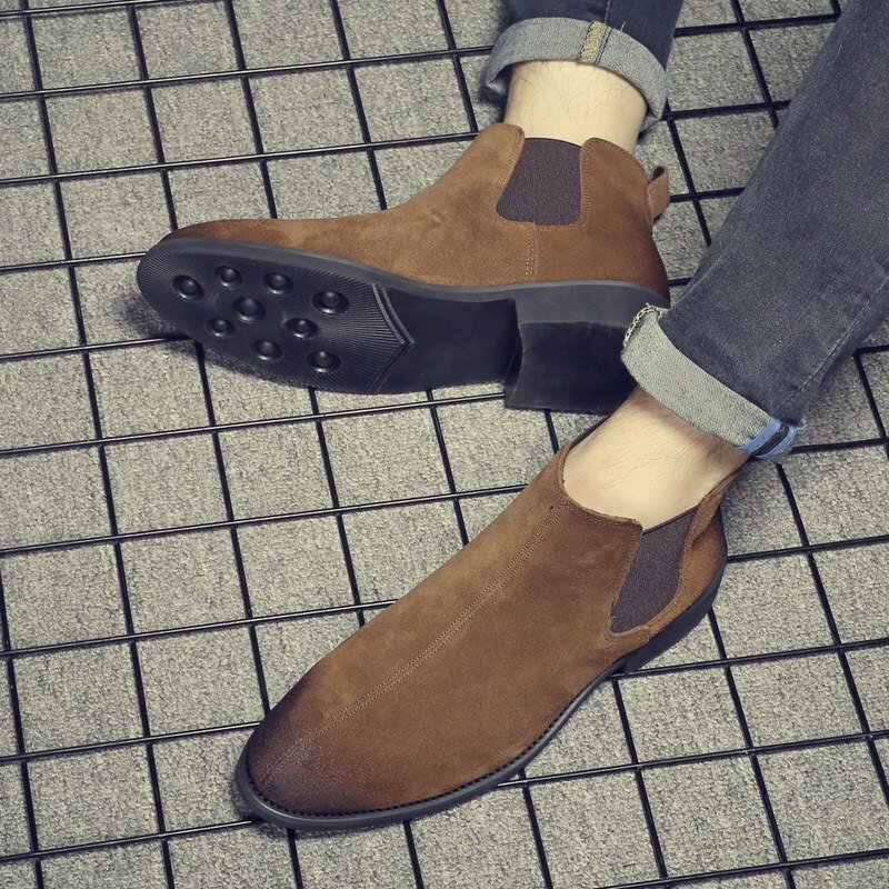 Errfc herr bruna chelsea boots rund tå man svarta ankel boots för man mocka nubuck trending skor 38-45