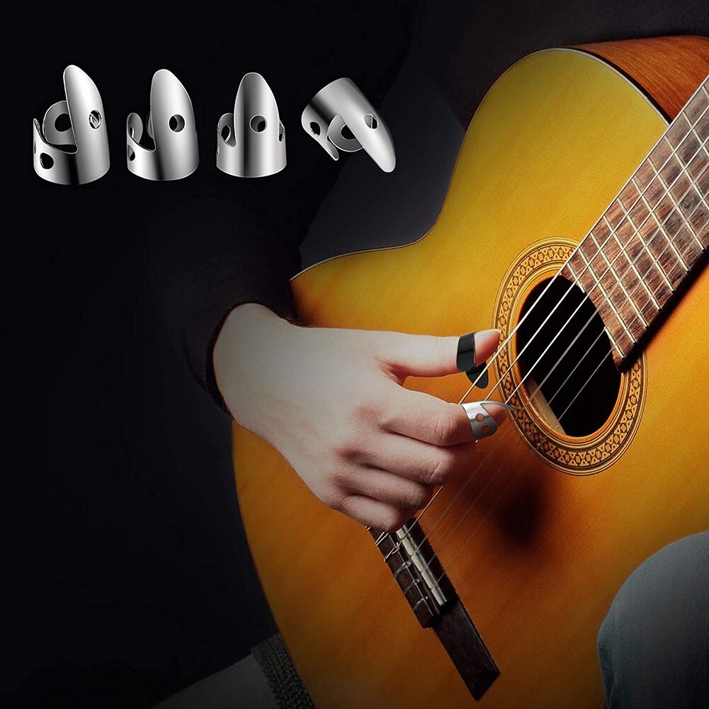 12 Pcs Steel Finger Picks Set,Metal Finger Picks Adjustable Bass Finger Picks for Guitar, Banjos and Other Instruments