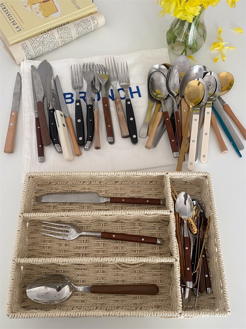 Tableware Storage Box Ins Large Capacity Bedsides Organizer Rattan Multifunction Home Kitchen Bar Storage Box 정리함