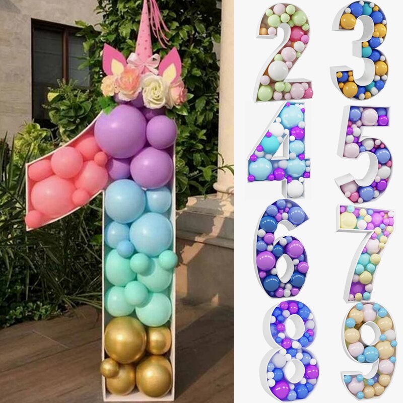 Gør-det-selv 73cm store tal ballon påfyldningsboks ballon stativ fødselsdagsfest dekoration jubilæum baby shower ballon nummer box ramme