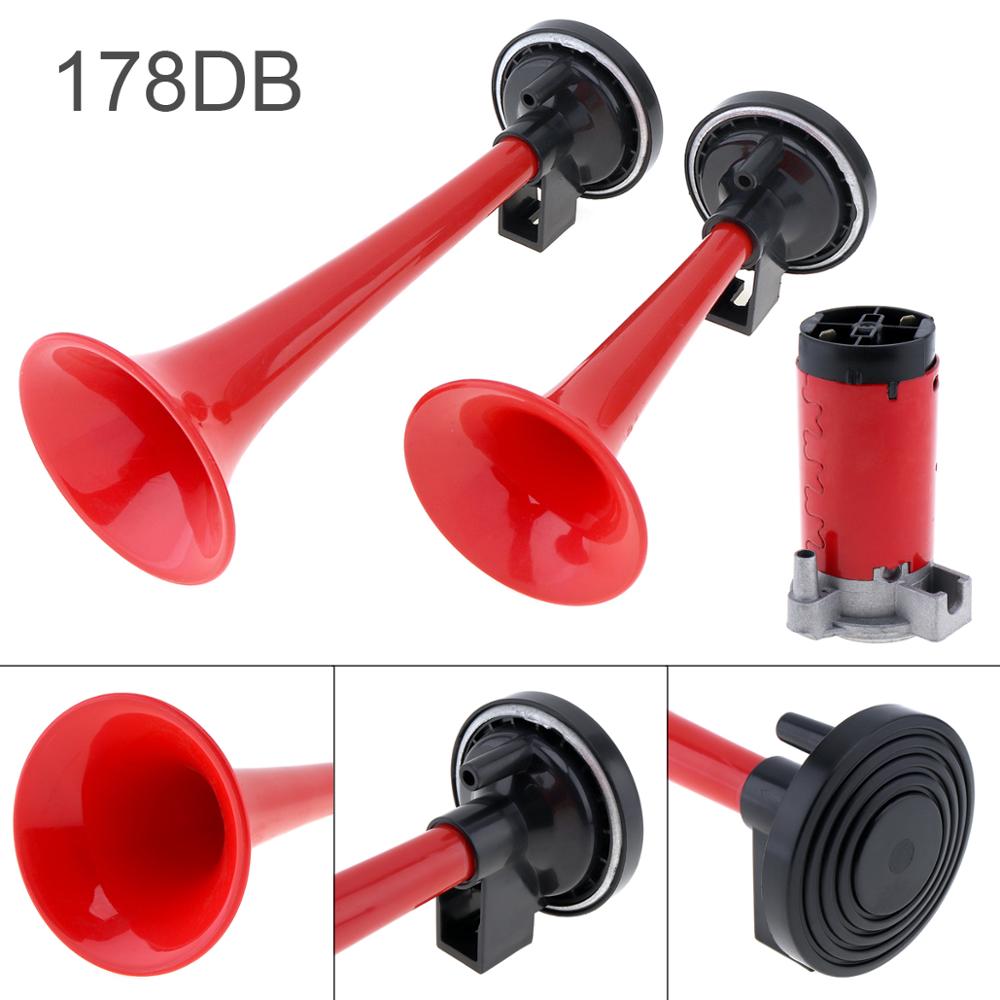 12V 178dB Super Loud Dual Tone Air Horn Set Trumpet Compressor for Motorcycle Car Boat Truck: Red Color