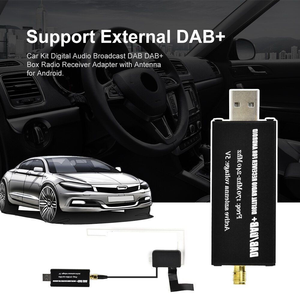 Podofo dab + antenne med usb adapter android bilradio gps stereo mottaker spiller for universal