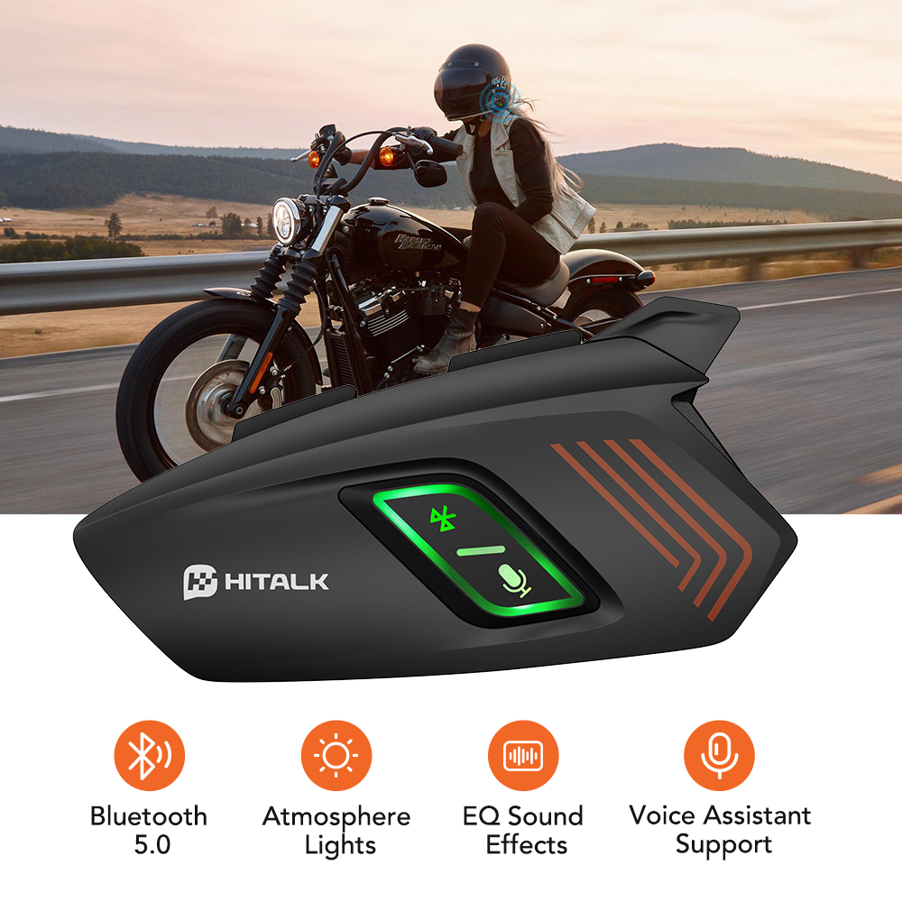 HITALK H1 casque de moto casque Bluetooth casque sans fil avec appel mains libres commande vocale lumières d'ambiance