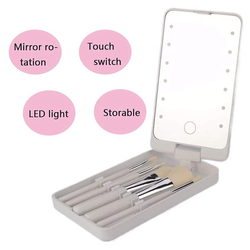 LED Makeup Mirror Portable Makeup Mirror Travel Mirror Stroage Box Makeup Organizer Mirror Box with Full Set Brushes
