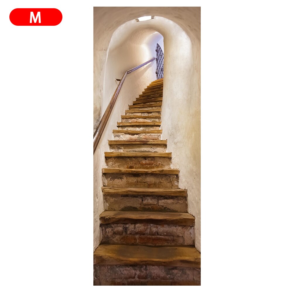 Staircase Stickers 3D Simulation Door Stickers Removable Bedroom Living Room DIY Renovation Wallpaper Easy to Clean Durable: 38.5cm-200cm