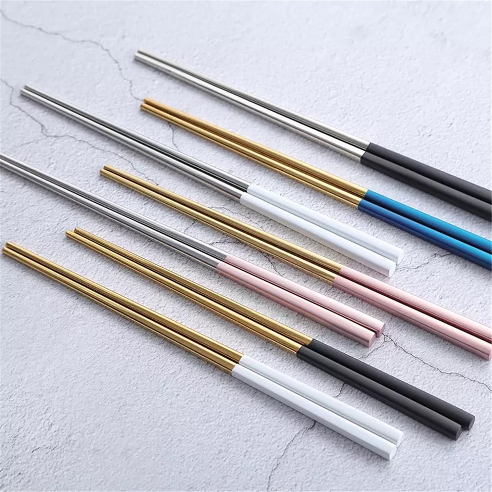 Luxury 304 Stainless Steel Square Metal Chopsticks Household Gold-Plated Chopsticks Japanese-style 1 Pair Of Japanese Chopsticks