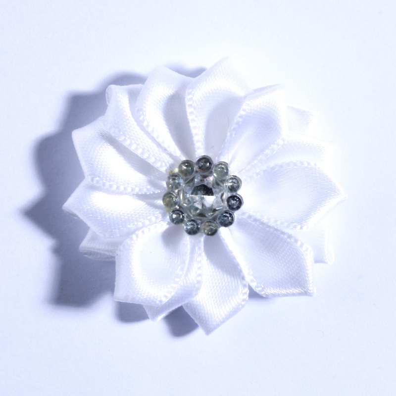 120PCS 4CM Multilayer Mini Satin Flower With Acrylic Button Silk Ribbon Fabric Flower For Head Wear U Pick Color: SKY BLUE