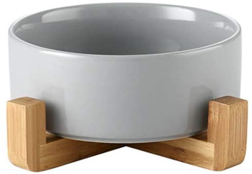 Bol pour chat surélevé en céramique avec support en bois, nourriture pour animaux domestiques, distributeur d'eau pour chats et chiens: Grey / S