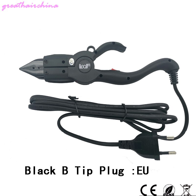 1Pcs Factory Outlet Temperatuur Constante Vlakke Plaat Fusion Heat Iron Hair Extension Keratine Bonding Gereedschap + Geïsoleerde Vingers: Black EU  plug  B