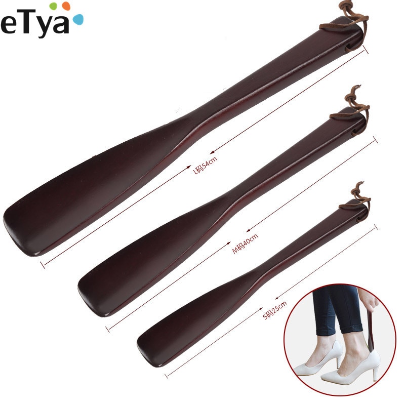 ETya 1 pièces femmes hommes en bois corne à chaussures Portable Flexible cuillère forme pratique porter poignée chausse-pied