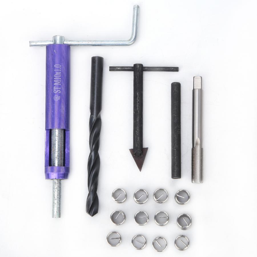 Thread Repair Insert Thread Repair Kit M10 x 1 with 12Pcs Threaded Insert Removal Hand Tool for Mechanical Maintenance