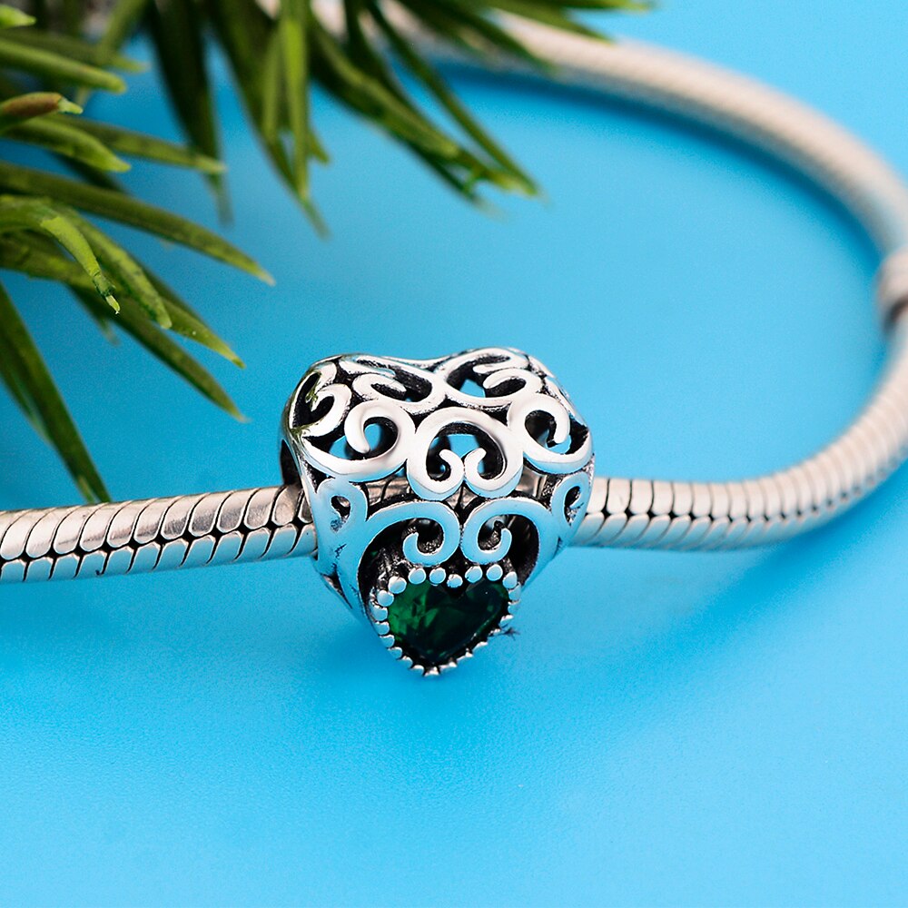 Durchbrochene herzanhänger, passend für originelle halsketten und armbänder, diy-schmuckherstellung für frauen, 925 sterlingsilberperlen, grün, klare kristallperlen