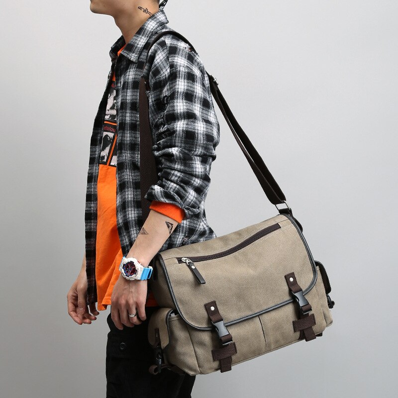Teenager mænd fritidsskole crossbody tasker 14 tommer laptop rejselærred skuldertasker retro koreansk stil messenger taske