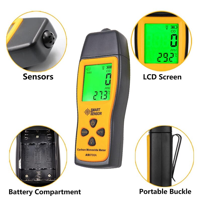 Handheld Koolmonoxide Meter, 80Db Licht Co Lek Detector, Draagbare Handheld Co Detector, Co Gas Analyzer