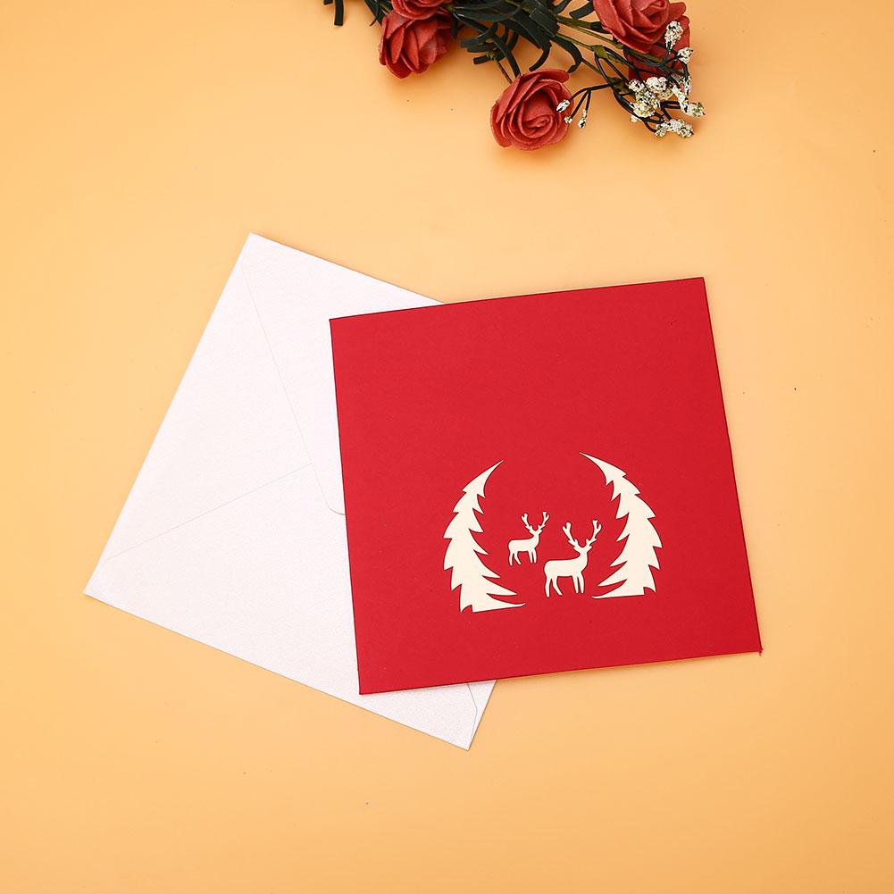 Arbre de noël Elk 3D Pop Up carte de voeux bénédiction carte postale avec enveloppe créative