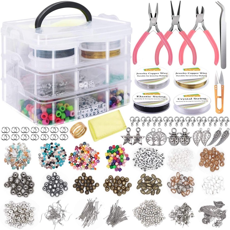 Smykkefremstillingssæt smykkerfremstillingsværktøjssæt inkluderer perledråd til armbånd og perleperler spacerperler smykker: Default Title