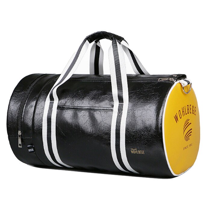 Sac De sport en cuir d'unité centrale Fitness Patchwork formation Sac à main d'épaule sport rayé femmes hommes sacs De voyage Tas Sac De Sporttas XA329D: Black yellow