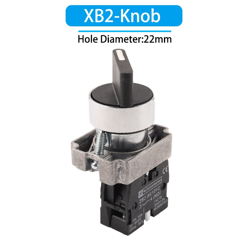 22mm XB2 Knob Switch 2/3 Position Self-Locking With Key Start Power Rotate Switch: Knob Black / 3 Position