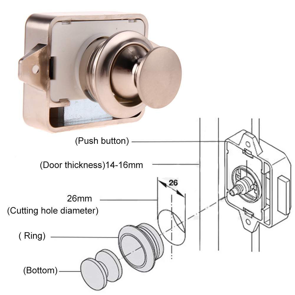 1 pçs diâmetro 26mm camper carro push lock rv caravana barco gaveta trava botão fechaduras para móveis de ferragem