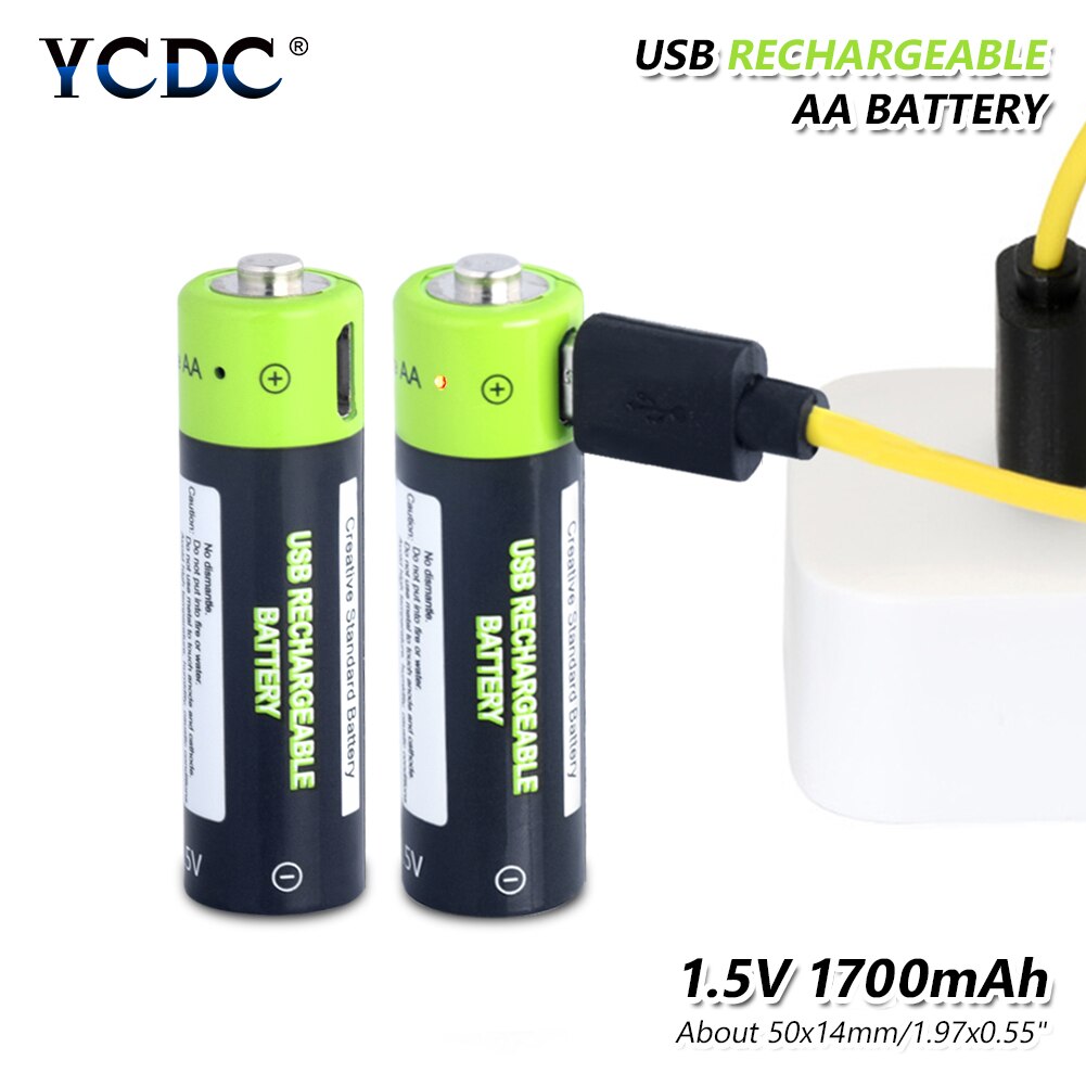 Aa Batterij 1.5V Lithium 1700Mah Aa Usb Li-Ion Batterij 1.85Wh Li-Polymeer Met Usb Oplaadbare + Usb kabel Charger Kit Voor Klokken
