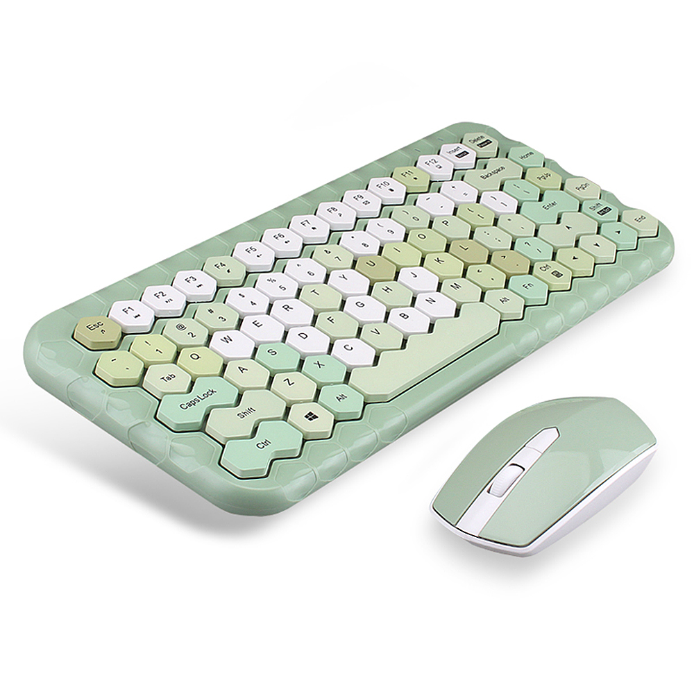 Candy Colors Wireless Keyboard Mouse Combo 2.4G Mixed Color 83 Key Mini Keyboard Mouse Set with Honeycomb Key Caps: green