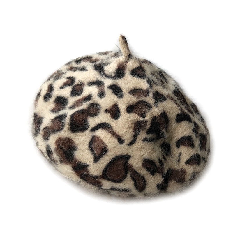 Koreansk vinter dam leopard basker varm retro målarhatt utomhus varm kupoltryck hatt