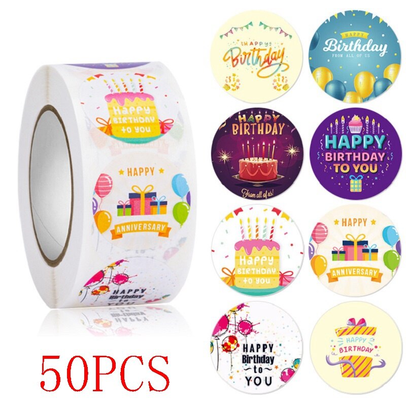 50-500pcs 1inch round happy Birthday sticker balloon Hobby labels Craft supplies stickers party favors for kids birthday: HY2022-94-50pcs