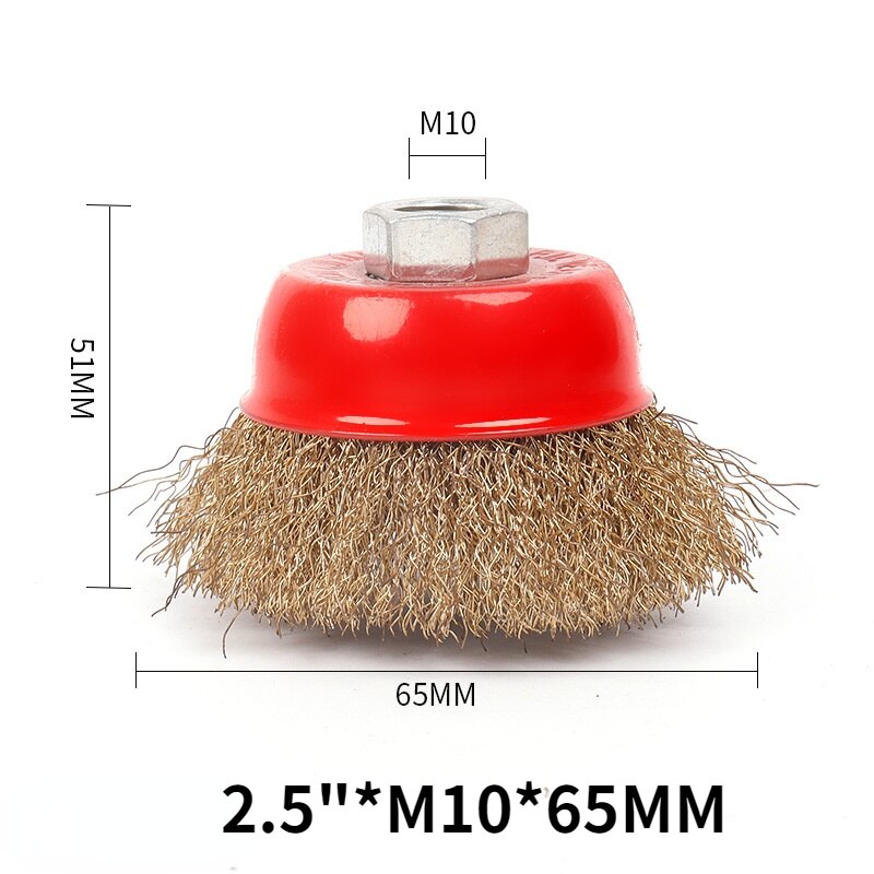 Metal Polishing Wheel / Cleaning Wire Brush / Bowl Type Grinding and Derusting Steel Wire Wheel with Nut / Angle Grinder: 2.5inch M10x65MM