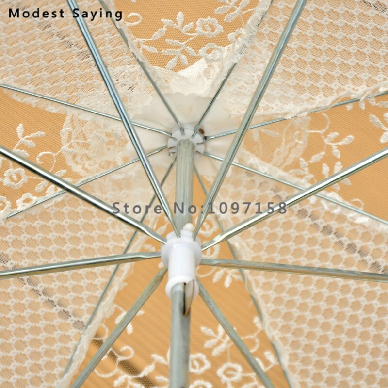 Ivoor Lange Kant Cover Bridal Douches Parasol Wedding Paraplu Accessoires Decoraties ombrelle mariage