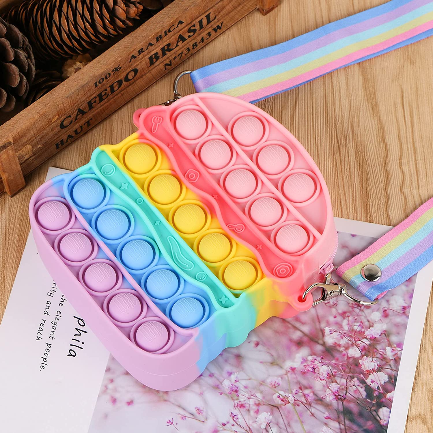 Hamburger popits taschen, pop push it handtasche für mädchen, kawaii fidget spielzeug umhängetasche schultertasche silikon fidget handtasche symomok