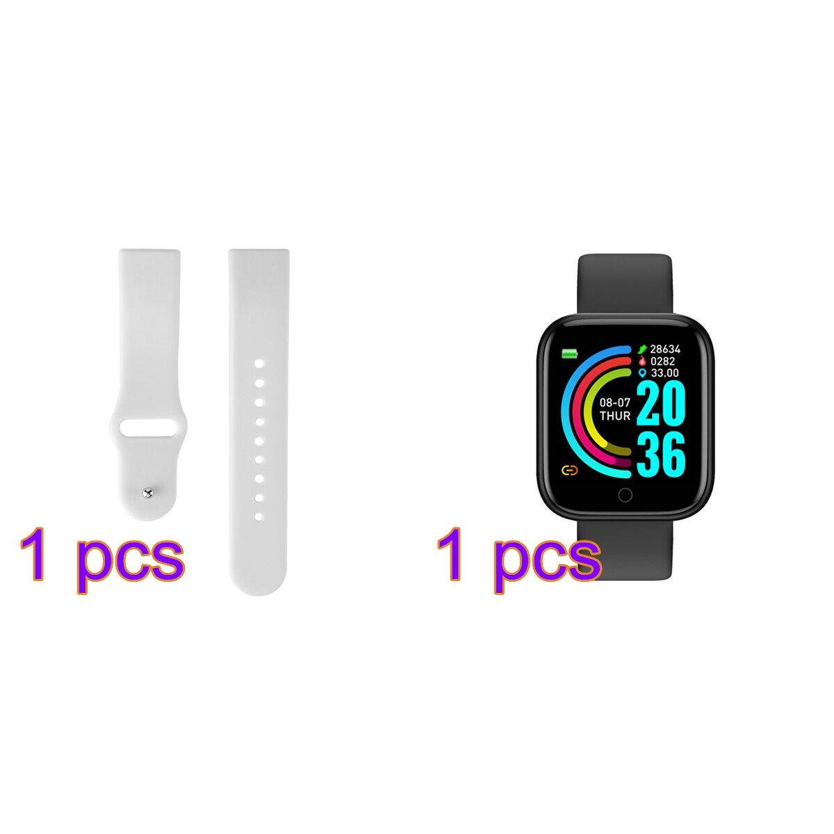 2 PCS Y68 Smart Watches D20 Fitness Tracker Blood Pressure Smartwatch Heart Rate Monitor Bluetooth Wristwatch for IOS Android: with Strap 10