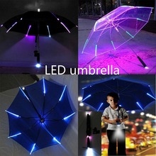Long Handle Umbrellas LED Light Transparent Unbrella For Environmental Shining Glowing Umbrellas Party Activity props
