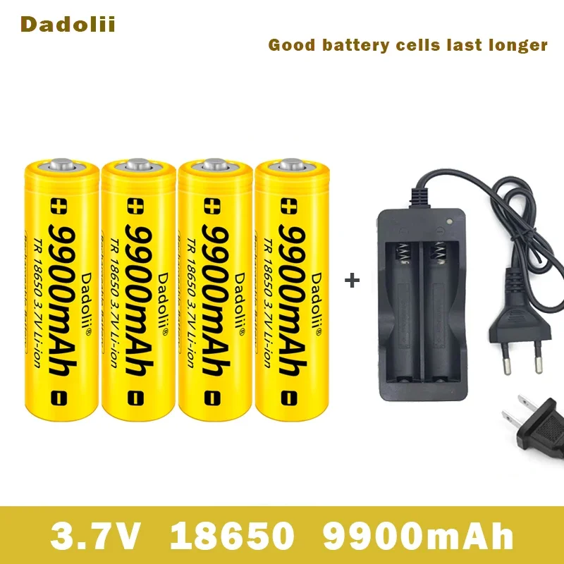 18650 Battery Rechargeable Battery 3.7V 18650 9900mAh Capacity Li-ion Rechargeable Battery For Flashlight Torch Battery+Charger: Beige