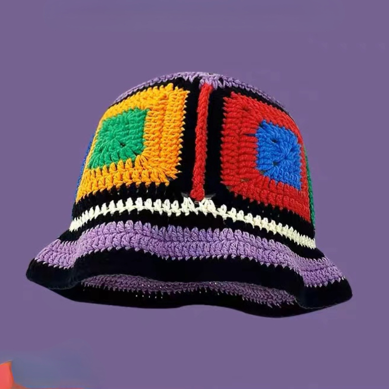 Autumn Crochet Korean Handmade Bucket Hat Women Weaving Knitted Hat Y2k Flowers Autumn Winter Beanies Basin Cap: CORAL RED