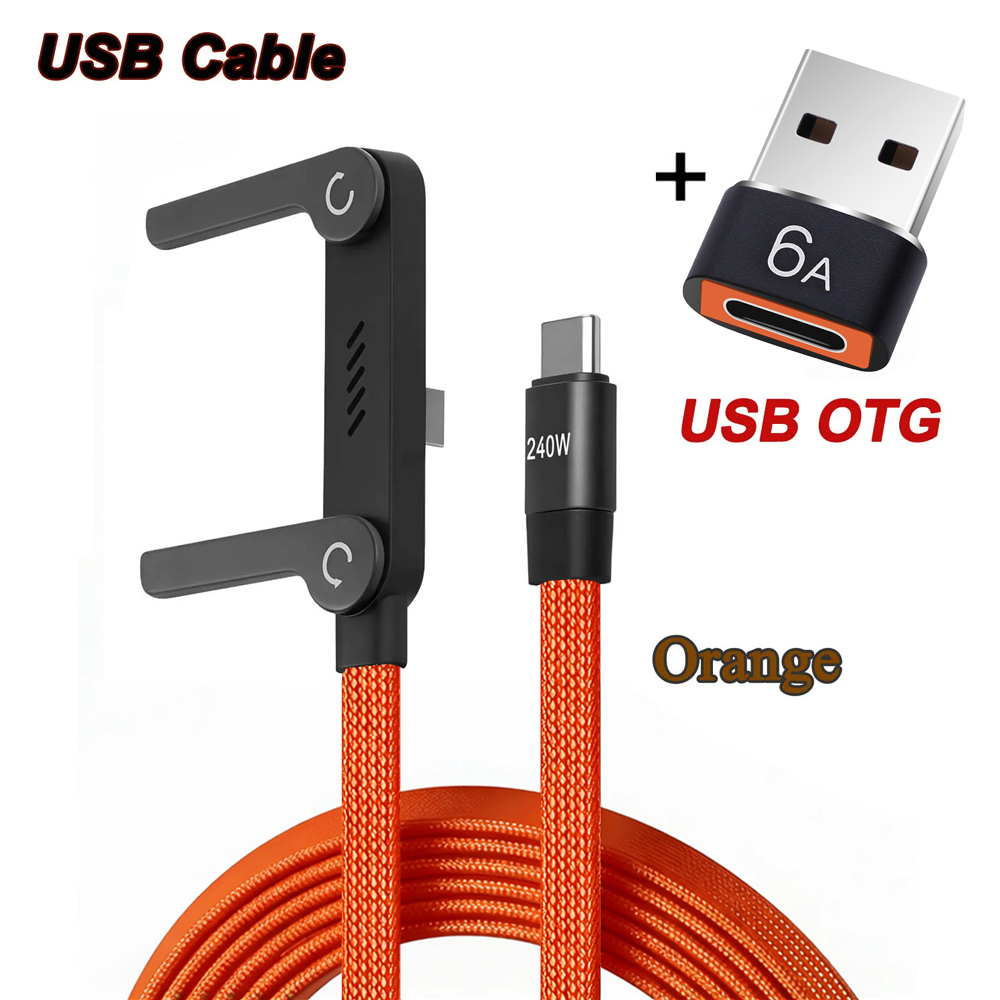 240W Super Fast Charging Data Cable 2-in-1 Folding Stand For iPhone 17 16 For Android Holder Charger Cable Type-C To C USB To C: Khaki / 2m