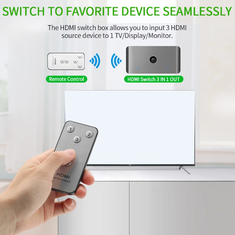 ROCKETEK KVM Switch Box 3 Port 3 In1Out HDMI Switcher 4K 60Hz ,with Infrared Remote Control,for Keyboard Mouse Printer Monitor