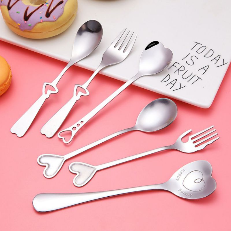 In Acciaio Inox A Forma di Cuore Forchetta Manico Lungo Cucchiaio di Zucchero Tè e Caffè Da Dessert Posate Cucchiaino di san valentino Regalo di Giorno di Nuovo