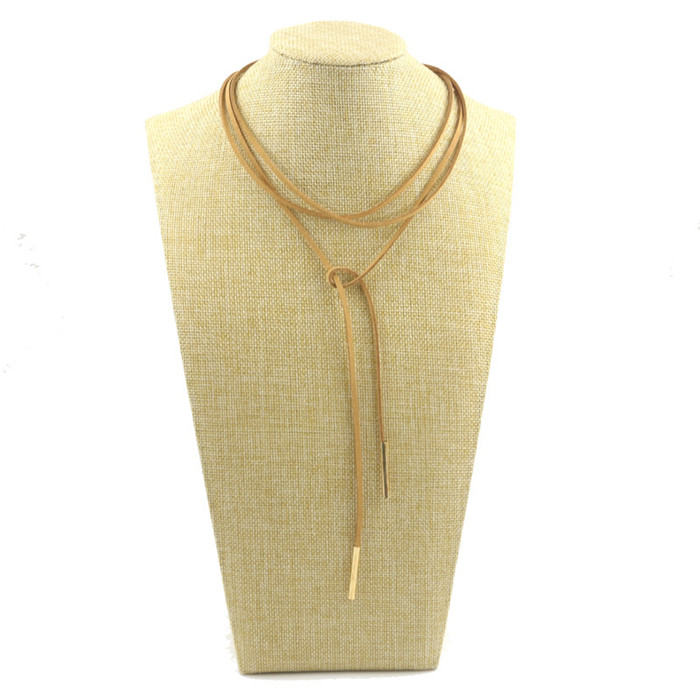 Gargantilla de cuero de imitación para mujer, collar largo de terciopelo con estilo, joyería artesanal, para novia, nueva: Khaki Rope Gold