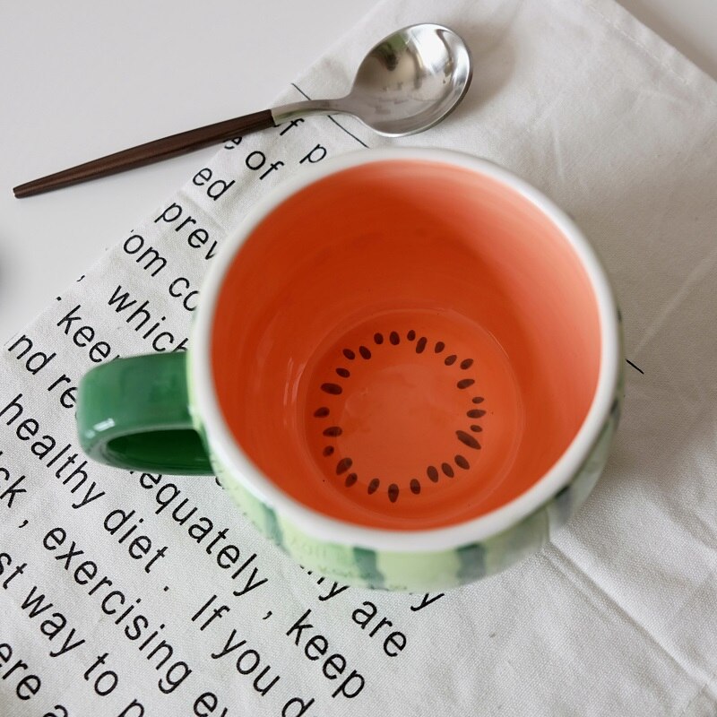 530ml vandmelon keramik krus med ske speciel skår kop kop krus hjemmekontor fancy til tedrikker