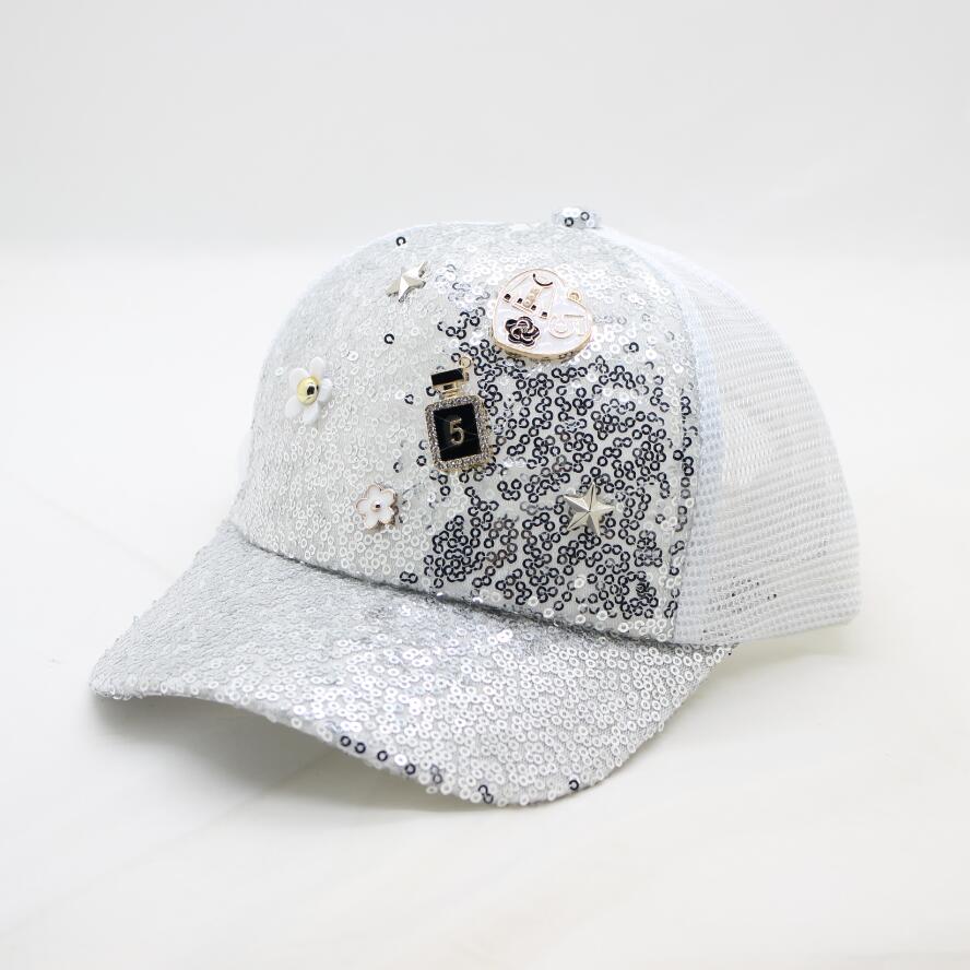 BINGYUANHAOXUAN Zomer Mesh Hoed Kind Baseball Cap Snapback Hoed Voor Jongen Snapback Caps Bling Bling Hip Hop Hoed Zon cap: Silver / 48cm-54cm