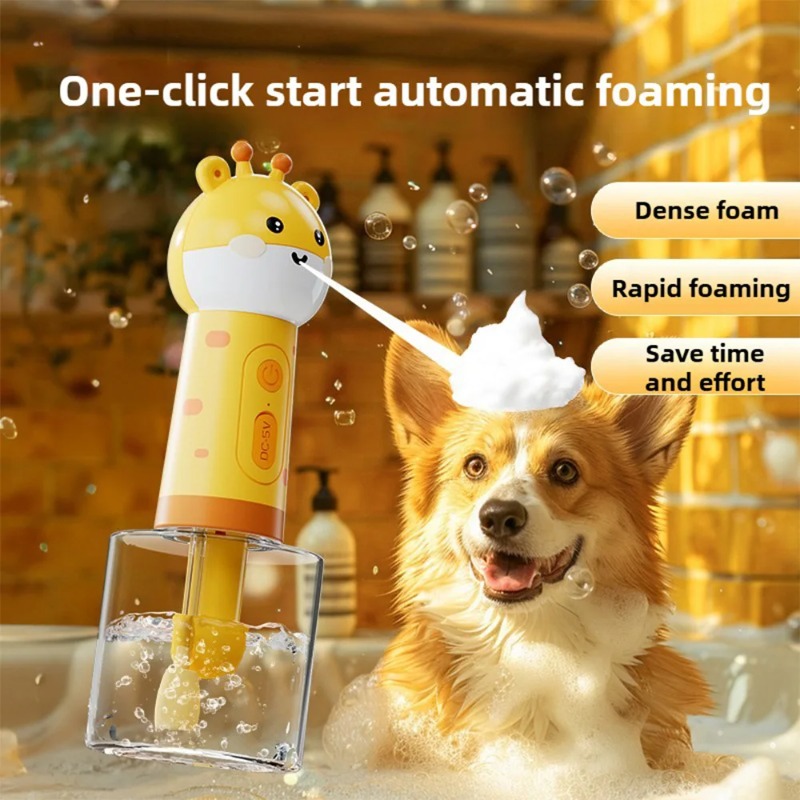 Distributeur électrique de shampoing pour chien, distributeur de shampoing moussant électrique pour chien, chat de dessin animé, bain automatique, pulvérisateur de savon Rechargeable