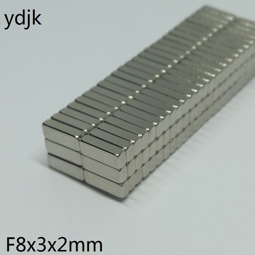 20pcs/lot N38 Rectangular magnet 8x3x2 Super Strong mm Neodymium magnet 8*3*2 NdFeB magnet 8 x 3 x 2