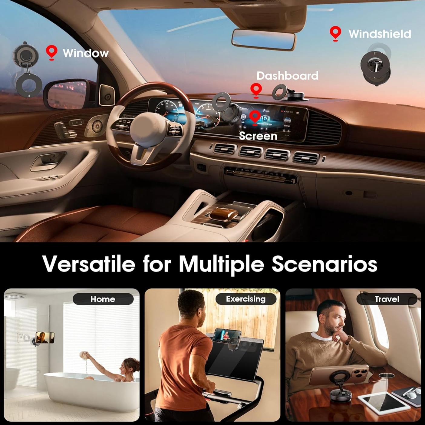 Soporte magnético fuerte para teléfono de coche plegable 360 ° Soporte de vacío ajustable para coche/escritorio/baño/uso universal