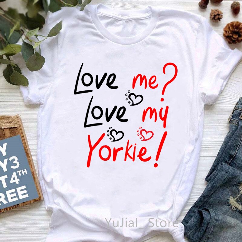 I Love My Yorkies Animal Print Tshirt Dameskleding Honden Lover Kawaii Kleding T-shirt Femme Harajuku Shirt Korte Mouw tops: M / Bruin