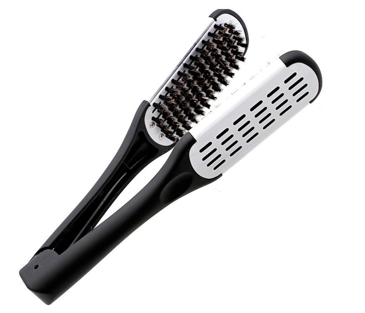 Naturlig keramisk krydsfiner glattekam dobbeltsidet frisørbørste klemme fiber styling hårplejeværktøj hår glattejern