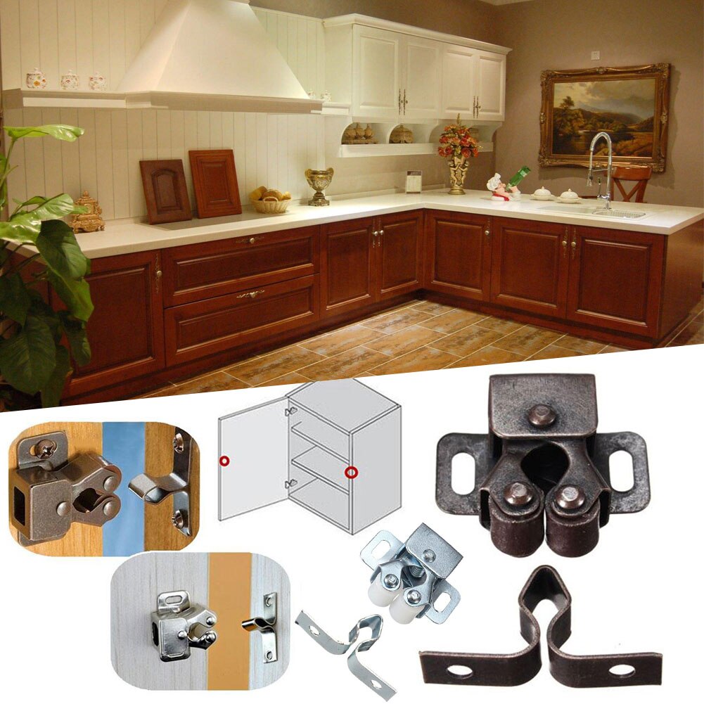 10pcs Premium Double Ball Roller Catches Cupboard Cabinet Door Latch Hardware Copper 32 x14 x 27mm Door Clip Buckle Handle