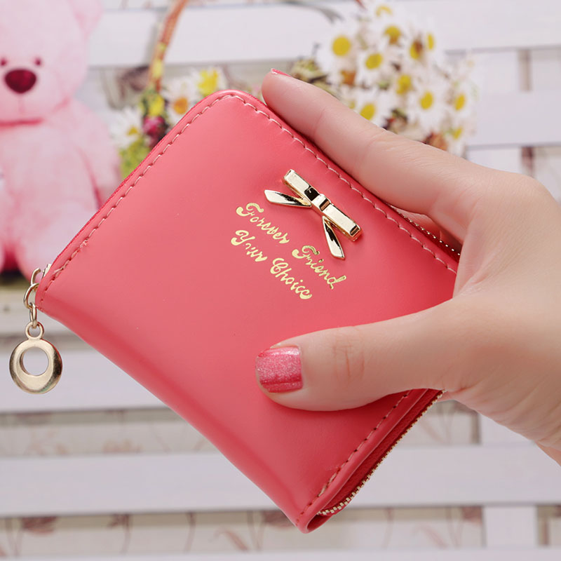 Corée faux cuir femme portefeuilles femmes de multi-cartes titulaire sacs à main femmes filles court zipper mini monnaie portefeuille: watermelon red