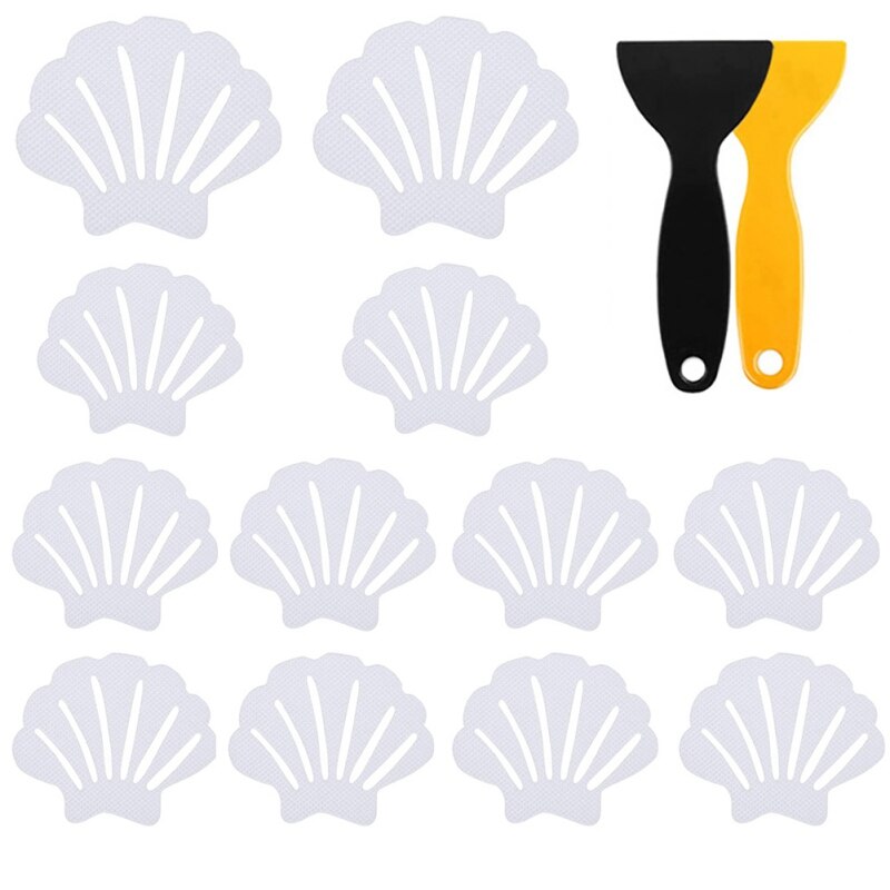 12 pçs antiderrapante banheiro banheira antiderrapante adesivos antiderrapantes com 2pc raspadores chuveiro tira escudo em forma para pisos piscinas escadas escadas: Transparent