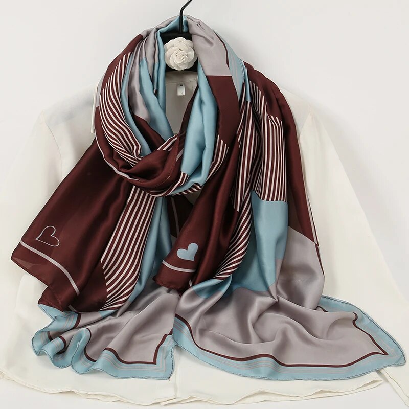 Estampa geométrica feminina Imitação de seda cetim cachecol, elegante protetor solar xale, cabeça de viagem praia, hijab à prova de vento, 180x90cm: Preto